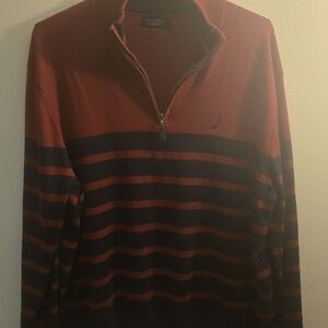 Navtech By Nautica Men's Burgundy and Navy Striped Zip-Up Sweater Size XXL